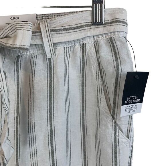 Liz Claiborne Green Stone Stripe Linen Crop Pants Size L New - Picture 3 of 8